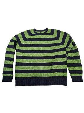 J.Crew Lambs Wool Crewneck Sweater Men's Size XL Green & Navy Blue Striped